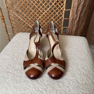 Brown and Cream Leather Women's Shoes